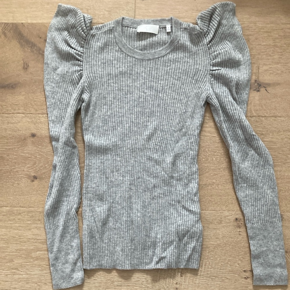 7 for all Mankind Gray Ribbed Long Sleeve Top with Puff Shoulders